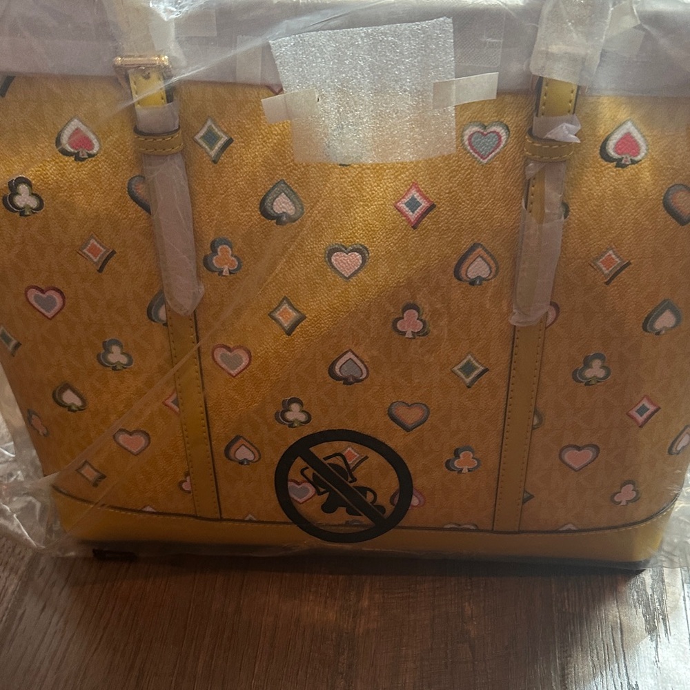MICHAEL KORS BUNDLE Yellow Patterned Tote Bag/Wallet NWT - Picture 6 of 8